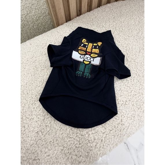 Брендовая футболка для собак и котов Gucci Tiger Black. Стильная черная одежда для питомцев | Зображення 3
