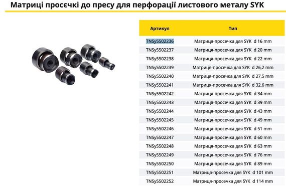 Матриця-просічка ПГПо-M d16 mm Ny95502236 | Зображення 1