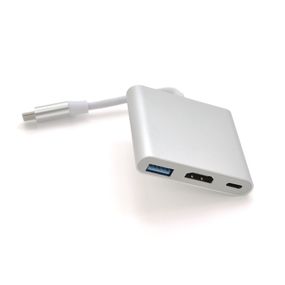 Конвертер Type-C (тато) на HDMI (мама) + USB 3.0 (мама) + Type-C (мама) 10cm, Silver, 4K / 2K Пакет