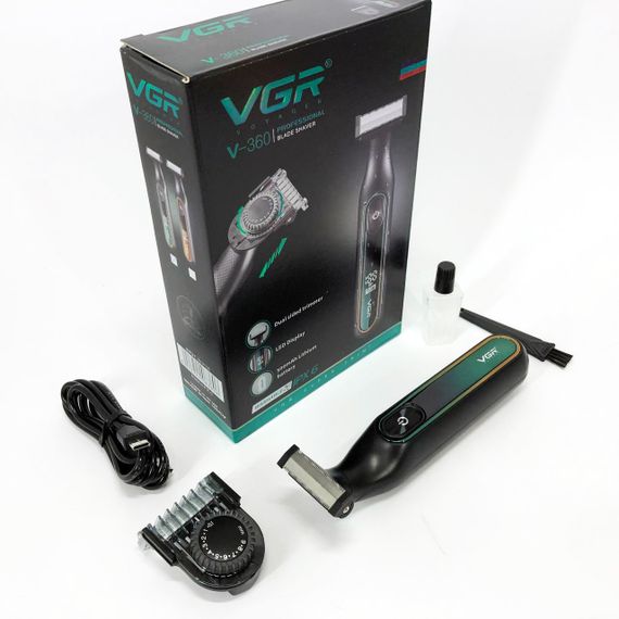 Электробритва VGR V-360 GREEN, Беспроводная электробритва, Триммер для усов, Электробритва с насадками | Зображення 7