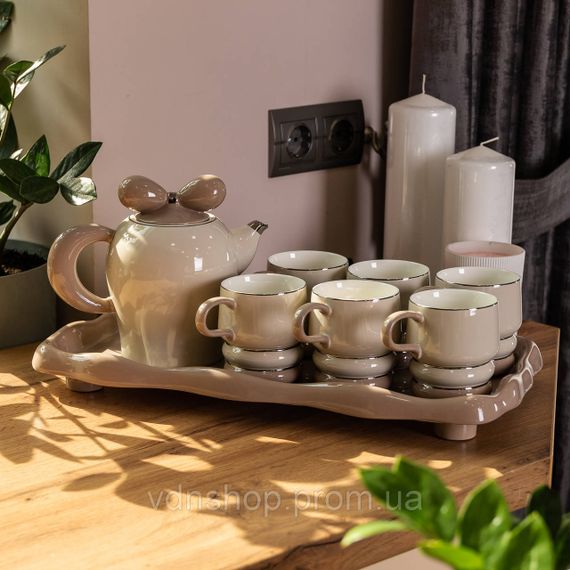 Чайний набір на 6 персон із порцелянаовою підставкою, сірий HP-15-28 | Зображення 7