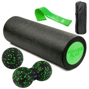Набір для масажу та йоги Паверплей PP_4095 EPP (Ролик 45*15 + 2-ва мячі) Green + резика 5.5 кг.