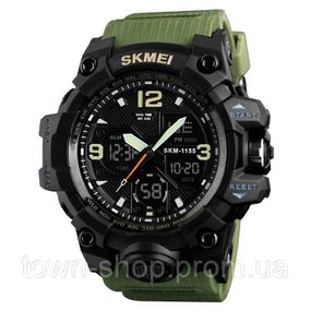 Часы наручные мужские SKMEI 1155BAG, часы тактические противоударны, армейские часы. Цвет: зеленый