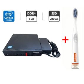 Неттоп Lenovo ThinkCentre M710q Tiny USFF / Intel Core i5-6500T (4 ядра по 2.5 - 3.1 GHz) / 8 GB DDR4 / 240 GB SSD / Intel HD Graphics 530 / Блок живлення б/в + Подарунок Розумна інтерактивна зубна щітка Colgate Connect M1 / Bluetooth