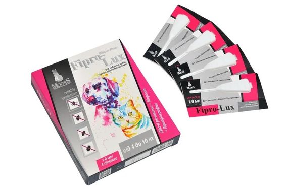 Протипаразитарні краплі для котів та собак вагою 4-10 кг ModeS Fipro-Lux, 4 піп | Зображення 1