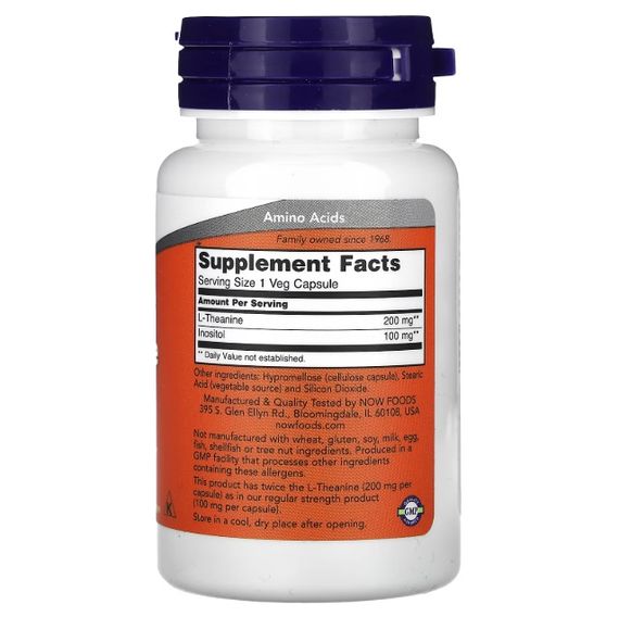 Амінокислота Теанін NOW THEANINE 200 MG  60 vcaps | Зображення 1
