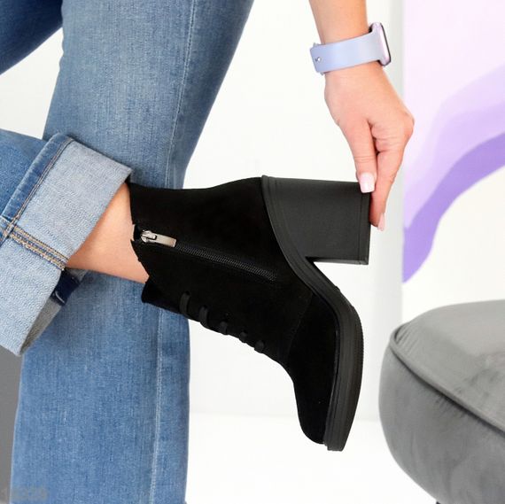 Шикарные замшевые зимние ботильоны на среднем устойчивом каблуке | Зображення 8