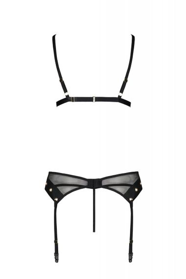 Комплект білизни зі шнурівкою по ліфу та поясом для панчох NESSY SET black S/M - Passion Sex Aura | Зображення 3