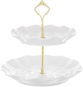 Блюдо фуршетна стійка "White City Монстера" 2-х ярусна Ø22/Ø27см, біла порцеляна