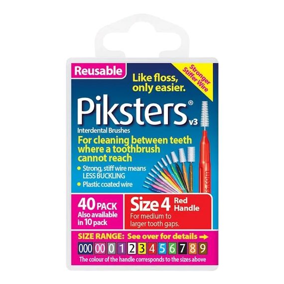 Міжзубні йоржики Piksters, № 4 (діаметр 0.9) червоні, конусні, 40 шт