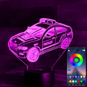 Акриловий світильник-нічник керування з телефона Машина поліції tty-n001471