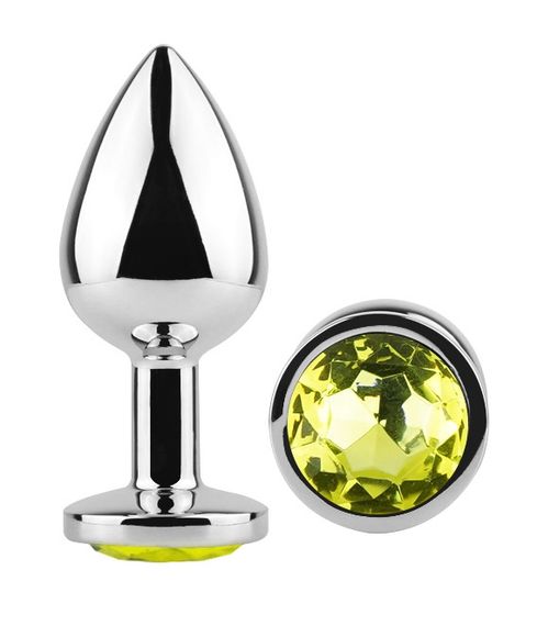 Анальна пробка з кристалом EGZO - Silver Round Plug Lime size M Sex Aura | Зображення 1