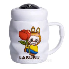 Чашка порцелянова з кришкою Labubu 400 (мл) Білий з жовтим FM-54D