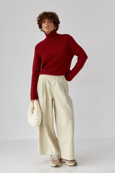 В'язаний гольф у рубчик - темно-червоний цвет, ONE SIZE (є розміри) | Зображення 2