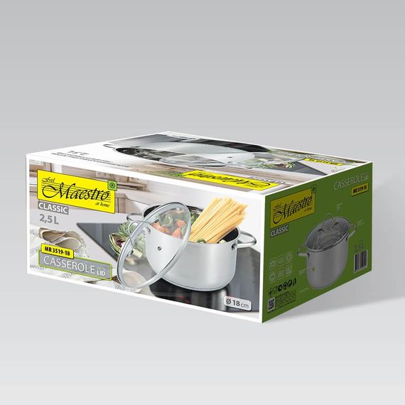Каструля Maestro MR-3519-18, 2. 5 л, 18 см, з нержавіючої сталі з кришкою, для всіх типів плит | Зображення 4