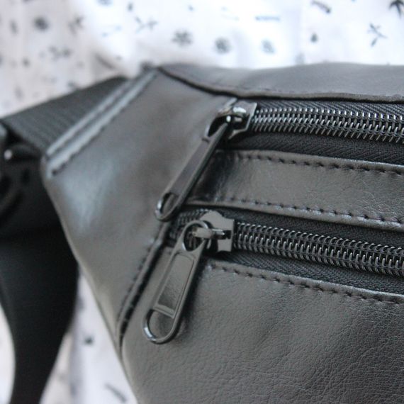 Сумка на пояс з еко-шкіри. Сумка через плече. Бананка чоловіча, жіноча. Колір чорний | Зображення 3