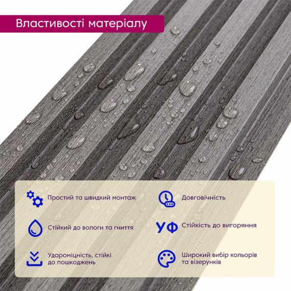 Рейка декоративна WPC стінова 3000х160х23мм Олов'яний SW-00001530 | Зображення 3