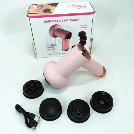 Масажер антицелюлітний для тіла рук та ніг 4 насадки 6 швидкостей Deep Rolling Massager. Колір: рожевий | Зображення 6