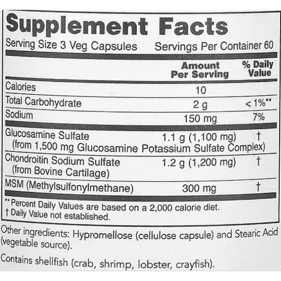 Препарат для суглобів та зв'зок Protocol for Life Balance Glucosamine & Chondroitin with MSM 180 Veg Caps | Зображення 1