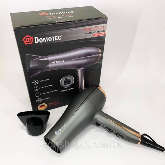 Електрофен для волосся з додатковими насадками Domotec, Фен з регулюванням температури і потоку повітря UM-47 | Зображення 5