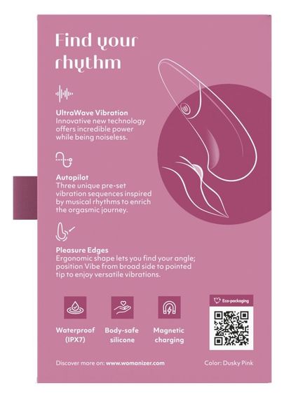 Мини-вибратор Womanizer Vibe Dusky Pink, 3 авторежима + 10 уровней интенсивности | Зображення 9