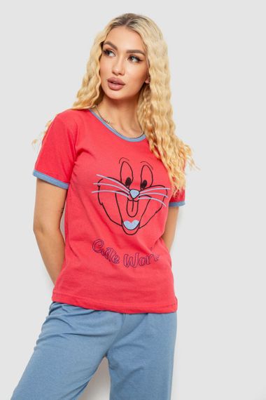 Пижама женская с принтом, цвет малиновый, 243R20262 | Зображення 1