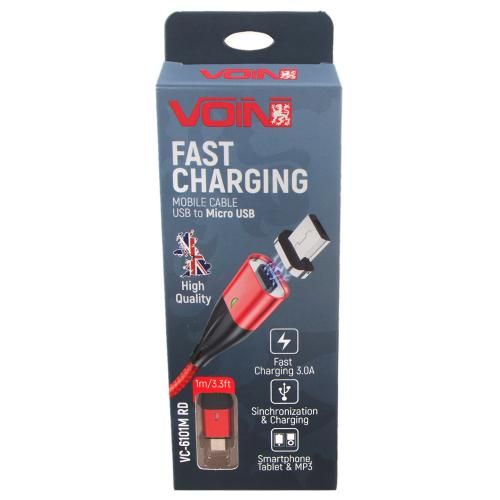 Кабель магнітний VOIN USB - Micro USB 3А, 1m, red (швидка зарядка / передача даних) | Зображення 3