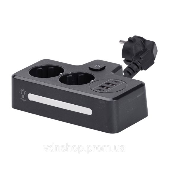 Мережевий фільтр на 2 євро розетки з 2 USB та 2 Type-C чорний HP-5-18 | Зображення 2