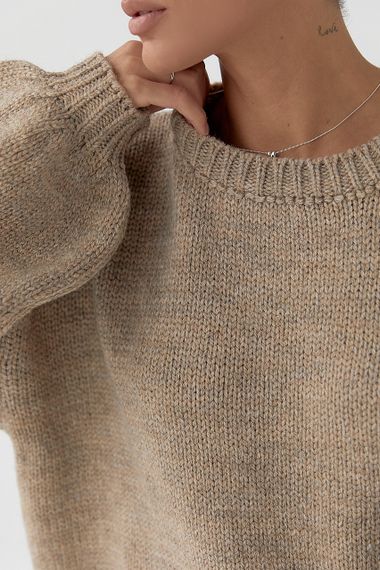 В'язана однотонна кофта з рукавами-ліхткриками - кавовий цвет, ONE SIZE (є розміри) | Зображення 3