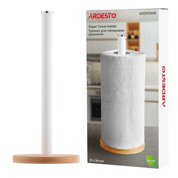 ARDESTO Тримач для паперових рушників Midori 15х34см, метал, бамбук, білий (AR0913WB) | Зображення 7