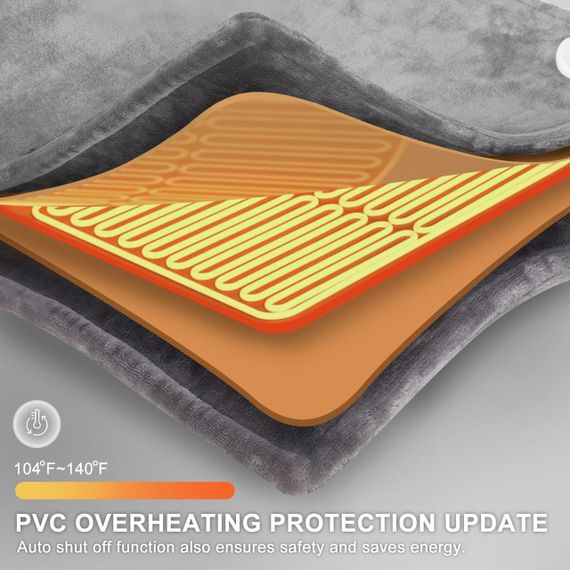 Електрогрілка NALONE для шиї, плечей і спини, велика, 25"x39", 63x100 см, 6 рівнів нагріву, автоматичне вимкнення, сіра | Зображення 6