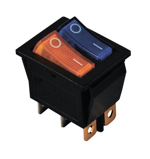 Переключатель KCD2-2101N Y+BL/B 220V 2 клавиши желтая+синяя с подсветкой Ny95500815