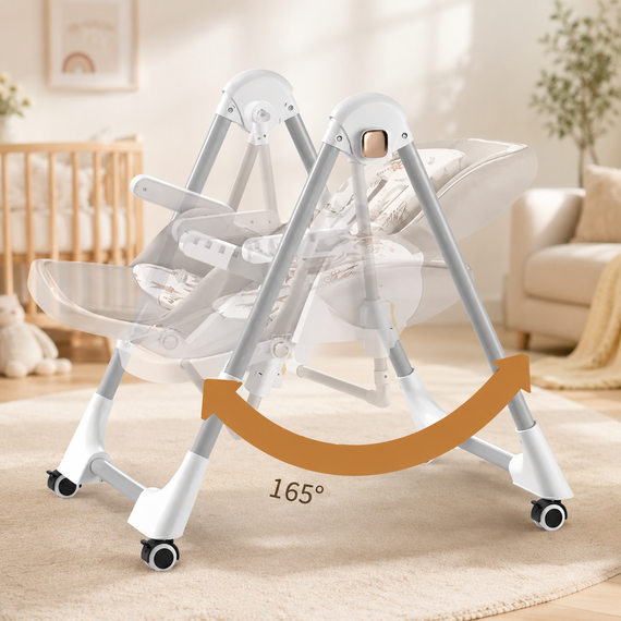 Стульчик для кормления BabyChair с регулируемой спинкой и столиком, шезлонг, колеса, складной X-715 / Стульчик-шезлонг для годув | Зображення 6