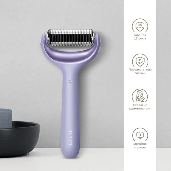Електронний ролер для обличчя та тіла з мікроголками GESKE MicroNeedle Face&Body Roller 8в1 gray, Фіолетовий | Зображення 2