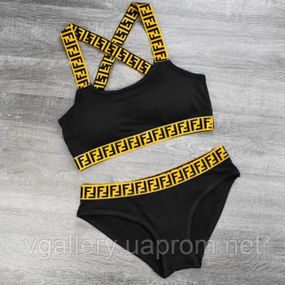 Жіночий комплект білизни Fendi, жіночий комплект Фенді (Топ+Брифі) M, Чорний