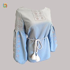 Рубашка Украинская вышиванка 013309 цвет голубой размер L/XL