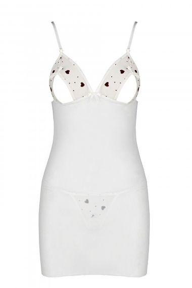 Соблазнительная сорочка с вырезами на груди и трусики с вырезом Passion LOVELIA CHEMISE L/XL Белый | Зображення 4