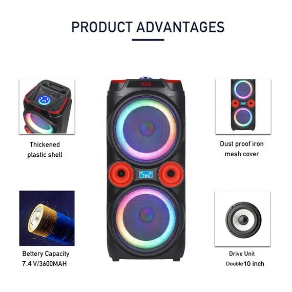 Акустическая система XPRO GZ-X910 караоке микрофон 10"x2 Bluetooth с подсветкой 30W(MER-15723_3572) | Зображення 7