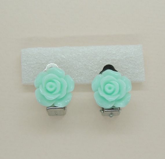 Сережки кліпси дитячі для вух без пробивання квітка М'ятна Чайна Троянда