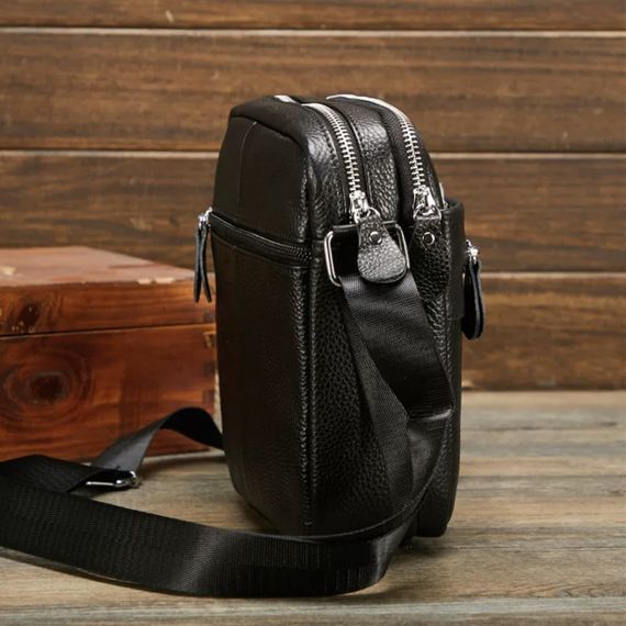 Чоловіча шкіряна сумка через плече чорна Tiding Bag LA3314-1BL | Зображення 4