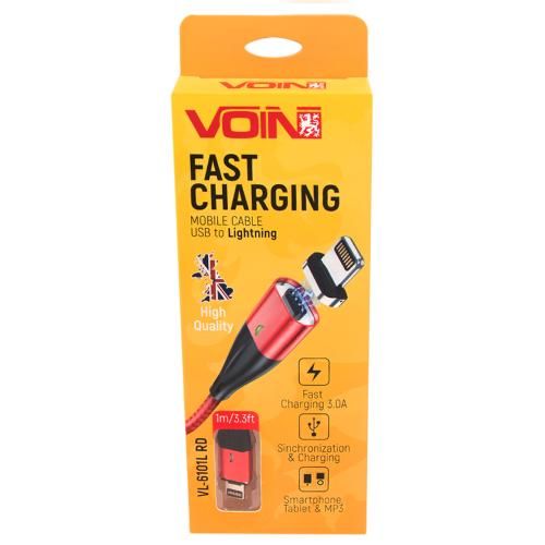 Кабель магнітний VOIN USB - Lightning 3А, 1m, red (швидка зарядка / передача даних) | Зображення 3