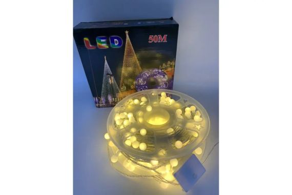 Гирлянда на катушке, от сети, Buble  50м, 8 режимов, теплый белый/ Светодиодная гирлянда на елку