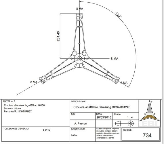 Хрестовина барабана Samsung DC97-00124B EBI Італія | Зображення 2