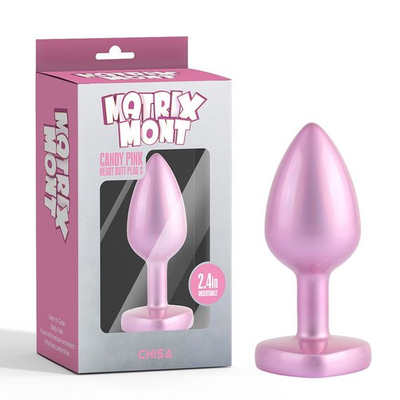 Анальна пробка рожева з перламутром CHISA MATRIX MONT та рожевим каменем у формі серця, розмір S sexstyle