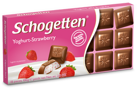 Якісний німецький молочний шоколад Schogetten Yoghurt-Strawnberry з начинкою йогурт-полуниця, 100 г
