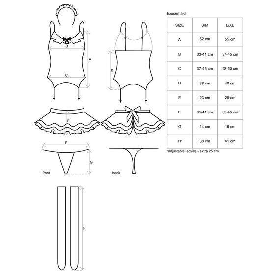 Еротичний костюм покоївки зі спідницею Obsessive Housemaid 5 pcs costume S/M, black, топ, спідниця, стринги, пов'язка на голову, п | Зображення 6