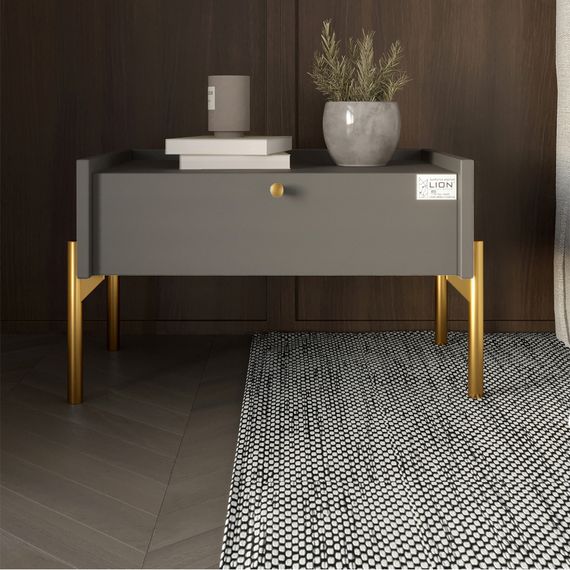 Тумба приліжкова LION Wood з однією шухлядою Антрацит (золоті ножки) (LION-041304)