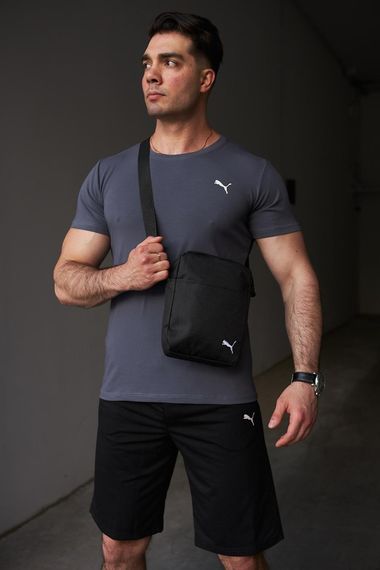Комплект чоловічий Puma: футболка темно-сіра + шорти чорні + барсетка чорна (8639158568) | Зображення 3