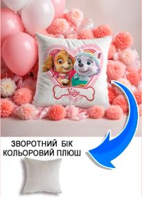 Подушка плюшева Мерч Крафт Дизайн з принтом paw patrol 3 імя Кiра сірий плюш квадратна 33х33 см