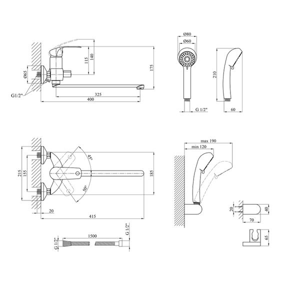Змішувач для ванни Kroner KRM Konstante - C070 (CV023588) | Зображення 1